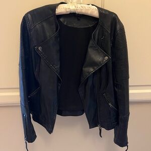 Topshop Black Leather Moto Jacket Asymmetrical Zipper